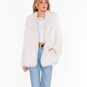 Revolve Show Me Your MuMu Salt Lake Faux Fur Coat in White Sz Xs mobwife NWT